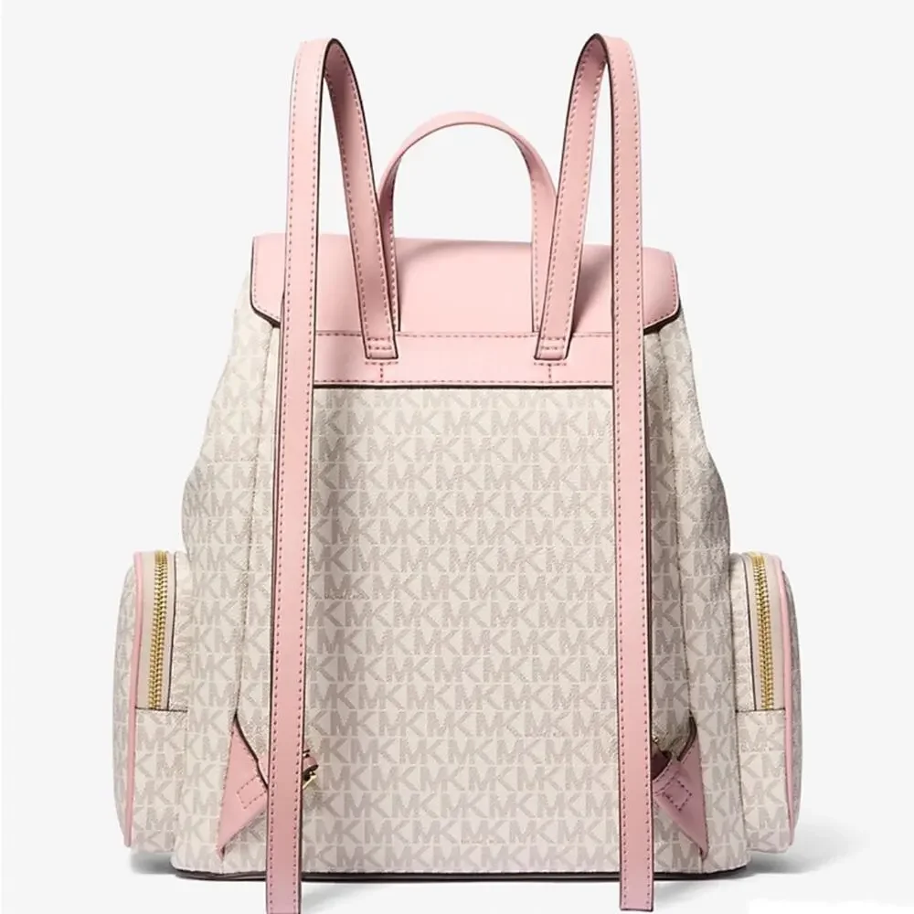 Michael Kors Pink and Cream Jet Set Large Logo Backpack